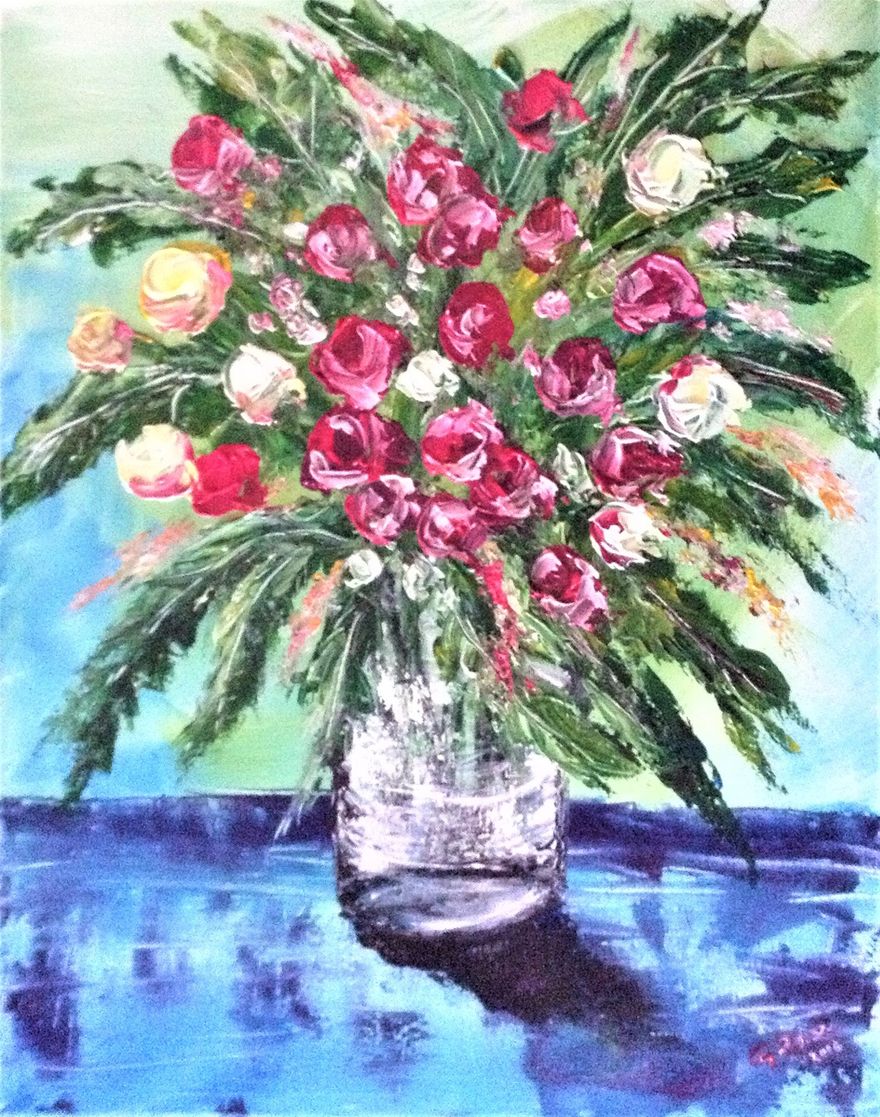ROSES R LOVE  20X24''   ACRYLIC done with spatula