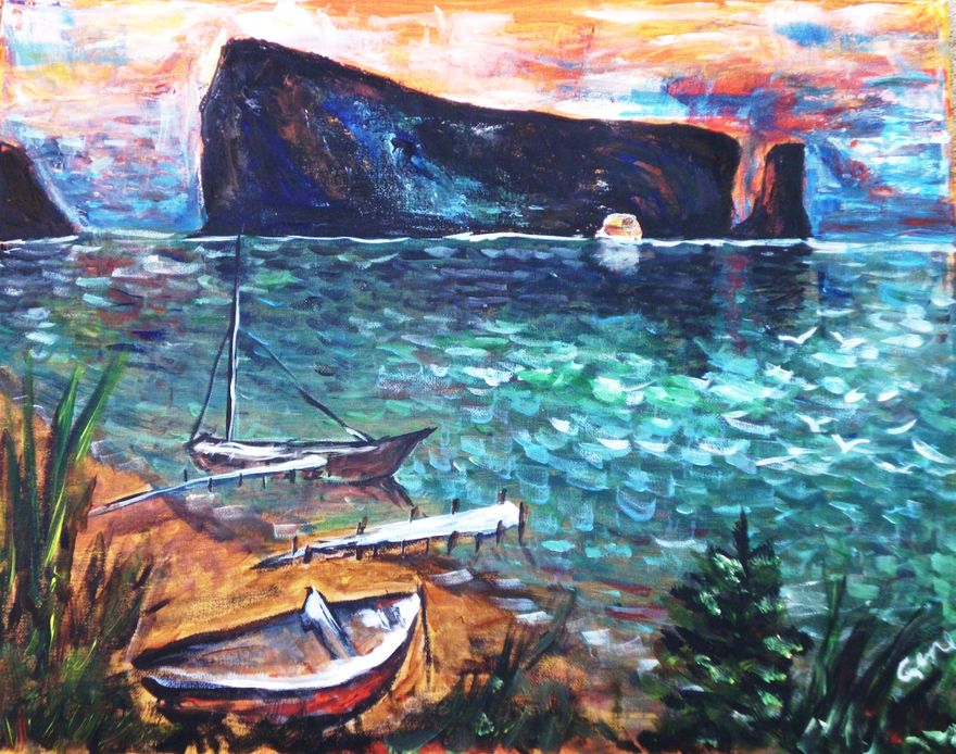 ROCHÉ PERCÉ  24X30''  ACRYLIQUE  style Monet